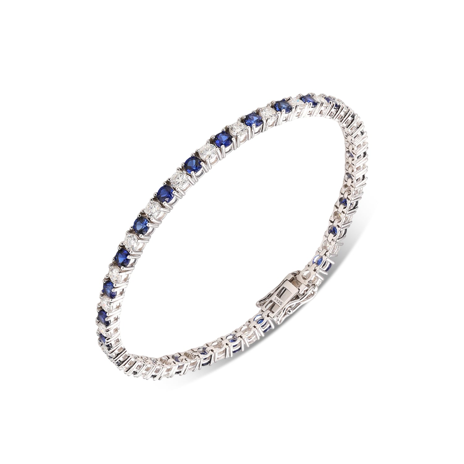 Tennis Bracelet with Blue & White Zircons - Luxury Versatile Personalized Jewelry