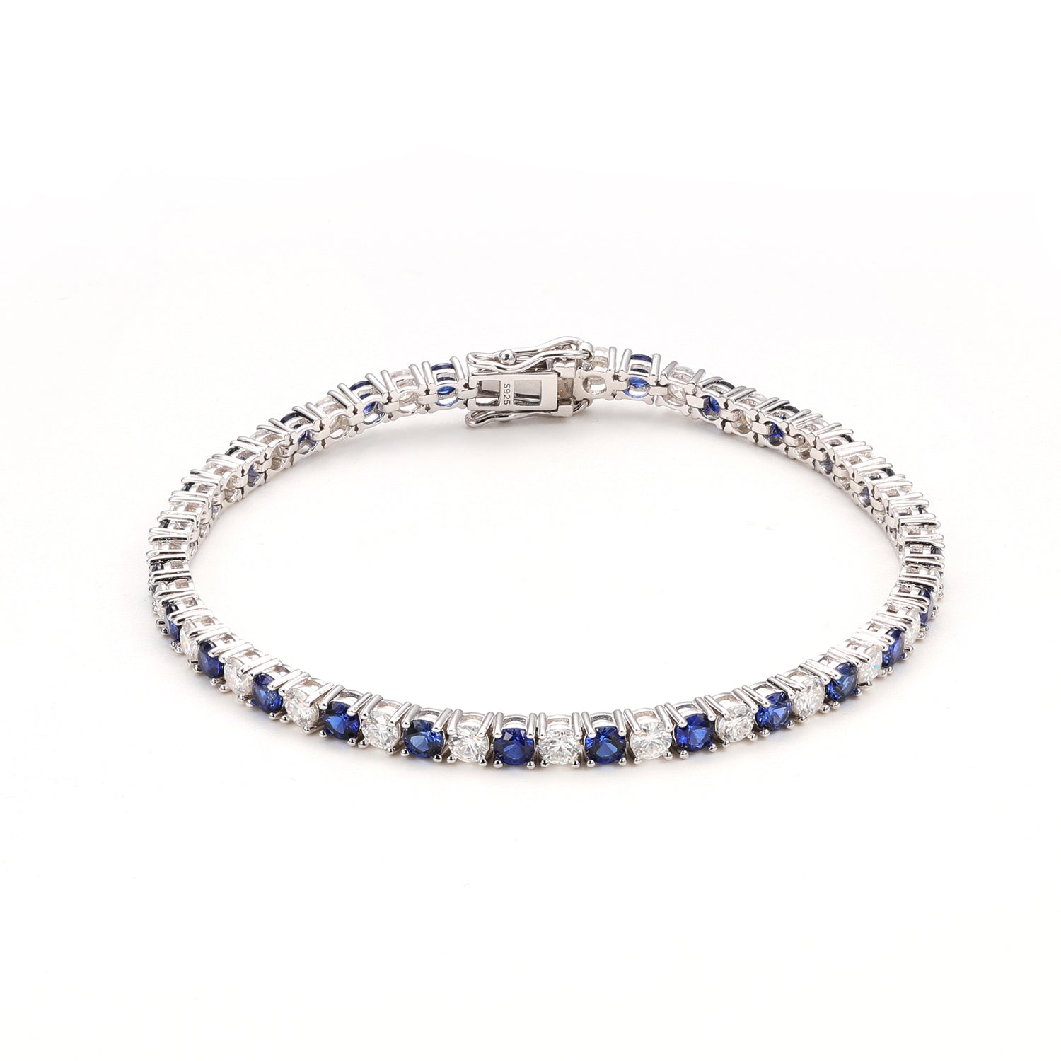 Tennis Bracelet with Blue & White Zircons - Luxury Versatile Personalized Jewelry