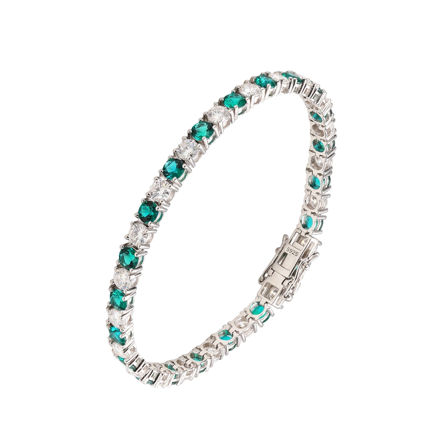 Tennis Bracelet with Emerald & White Zircons - Luxe Personalized Statement Jewelry